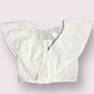 GB brand white eyelet pheasant crop top blouse shirt boho NWT small